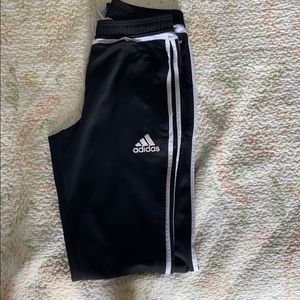black and white striped adidas pants